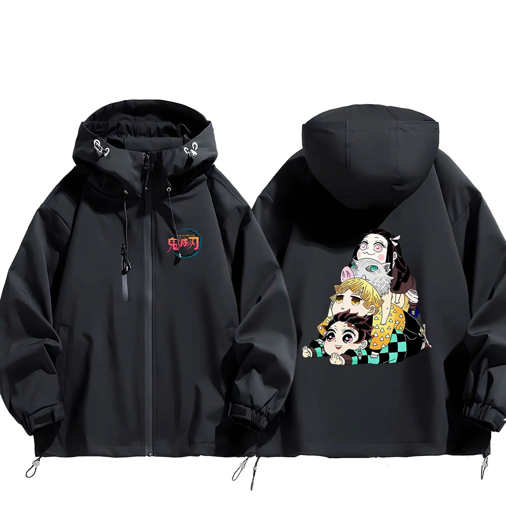 Ruike Men's Thiened Cotton Hooded Jaet Casual Outdoor Waterproof Spring Autumn Winter Anime Ghost Slayer Coat Jaet