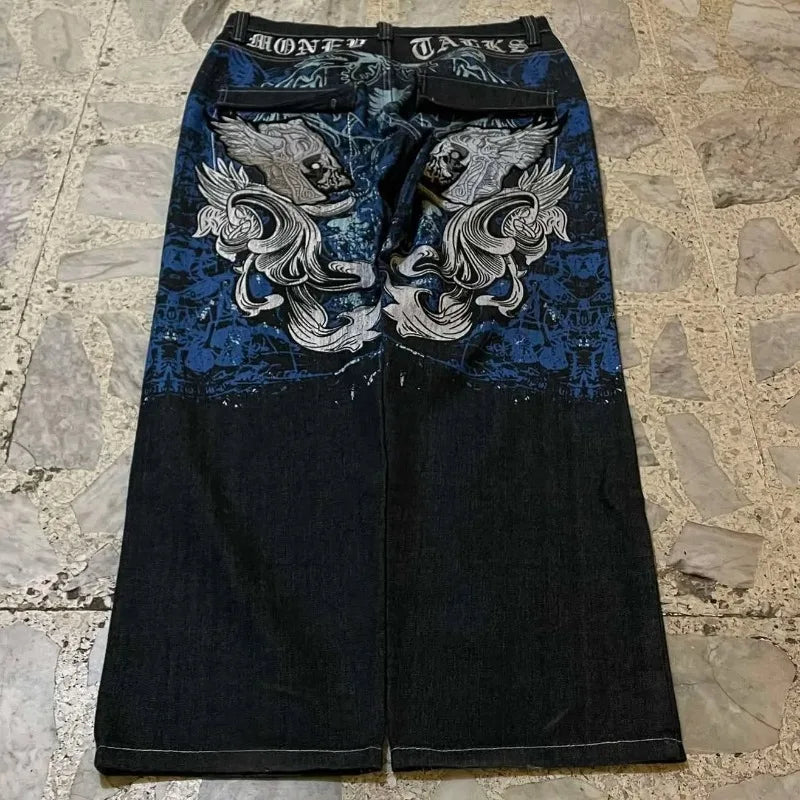 2025 American Fashion Trend Super Character Printed Baggy Jeans Men Y2K Street Harajuku Retro Popular High Waist Wide Leg Pants