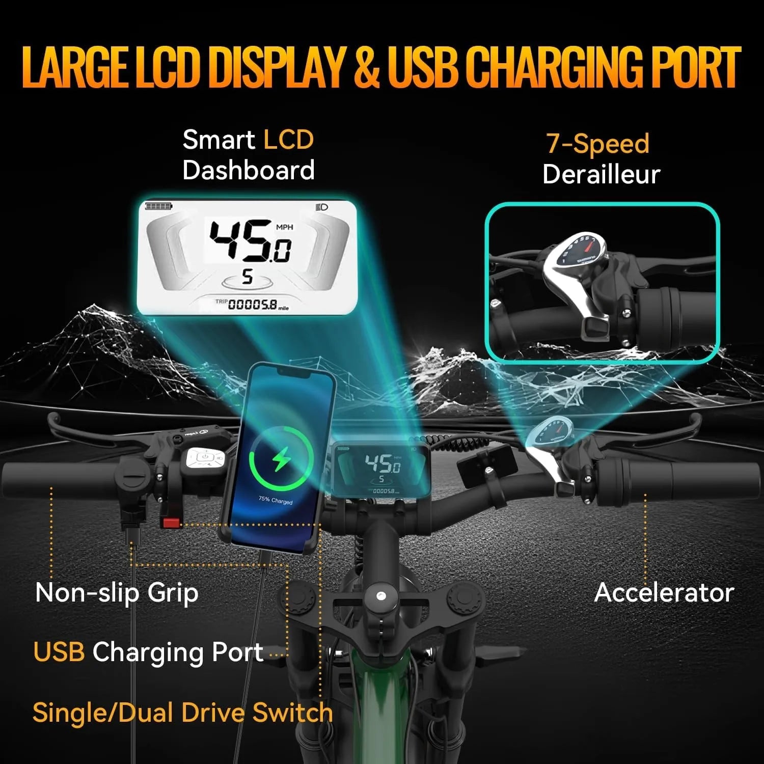 DUAL MOTOR 5000W Electric Bike for Adults 26" Fat Tire 45MPH Off-Road E-bike
