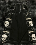 Street fashion chain brand Skull Bone Design jeans retro Harajuku style men's wide leg pants street rock multi-chain loose pants