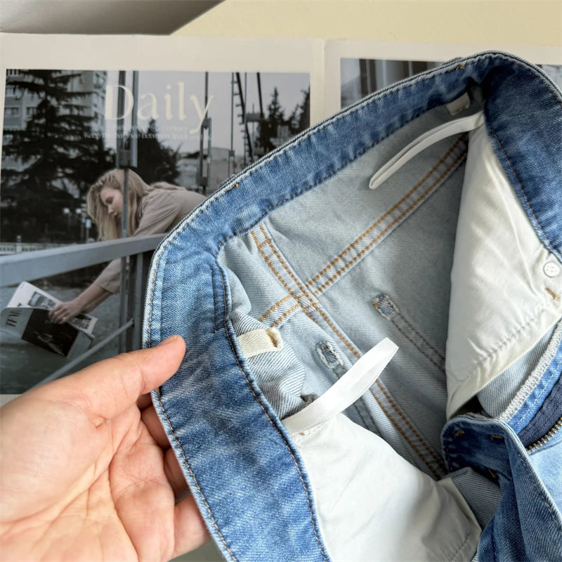Summer Thin High Waist Slimming Bell Bottom Jeans Women's Fashion Korean Anime Leg Transformation Nine-Piece Micro Flared Denim