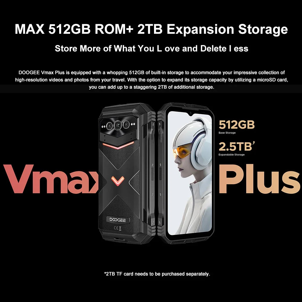 DOOGEE V Max Plus Rugged Phone 6.58" Display Dimensity 7050 Telephone Portable 36GB+512GB 22000mAh 200MP Smartphone Android 14