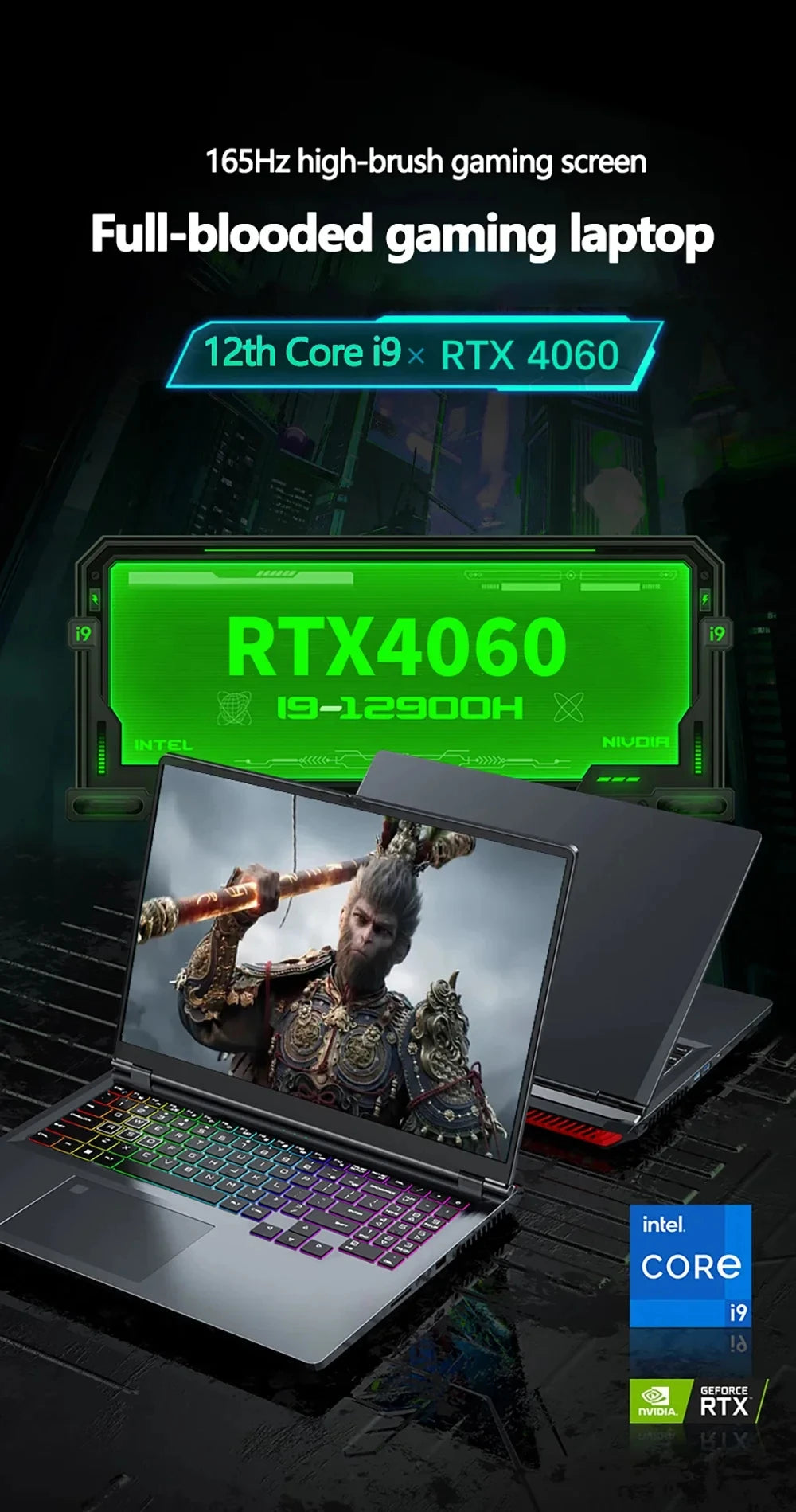 Gaming Laptop 16 inch Intel Core i9-12900H NVIDIA RTX 4060 8G 64GB RMD 4TB SSD DDR4 Windows 11 HD Camera WiFi6 Portable Computer