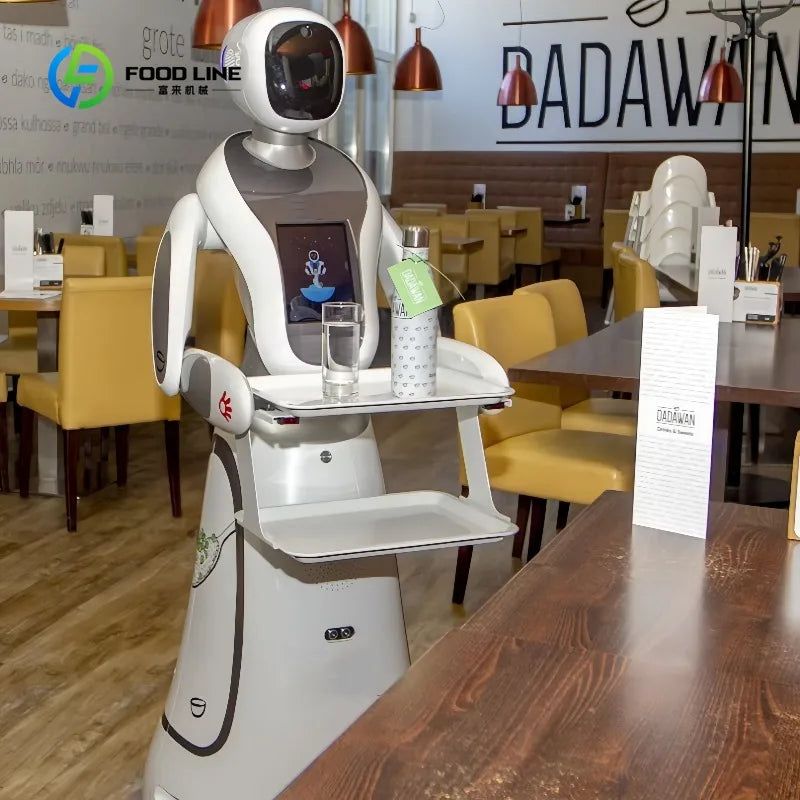 Customized Amy Humanoid AI Robot Waiter for Restaurant / Coffee Shop Automatic Walk and Talk Meal Delivery Robot