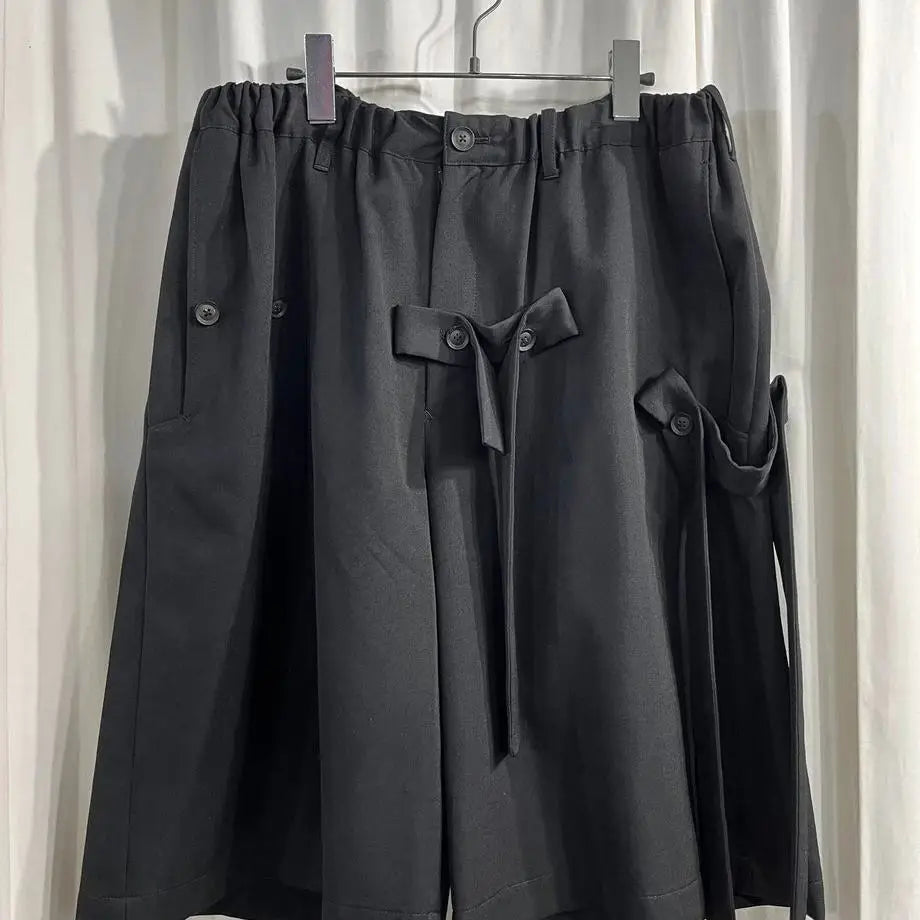 TOP-YAMAMOTO ® Workwear Style Multi-Pocket Short Pants for Men - Loose Fit with Ribbon Details - Five-Piece Bottoms for Casual W