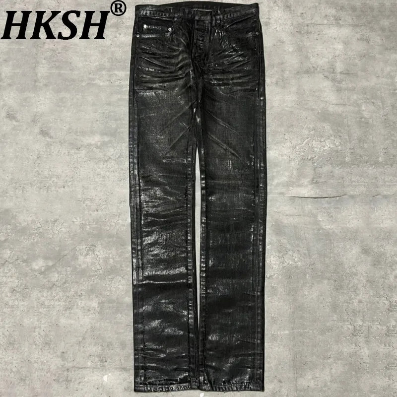 HKSH Autumn New Men Tide Dark Vintage Stylish Damage Waxed Denim Pants Handmade Hole High Street Jeans Straight Chic Ins HK17722