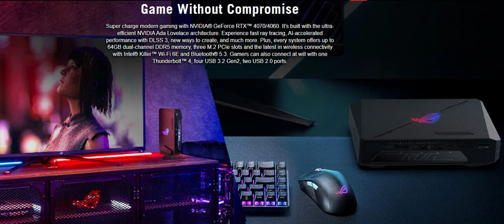 New Stock ROG NUC Mini Pc Intel Core Ultra 9 Processor N-VIDIA GeForce RTX 4070 DDR5 WIFI6E Quad 4K Ultra-small Gaming Mini Pc