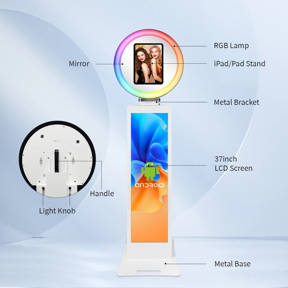 Magic Mirror LCD Photo Booth Machine with LED Ring Light Photobooth Machine for iPad 9.7-13inch for Party iPad Photobooth Lcd