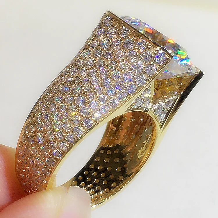 Custom Real 9K Yellow Gold Ring Men Engagement Anniversary Party Wedding Ring Round Moissanite Diamond Luxury 6 7 8 9 10 Carat