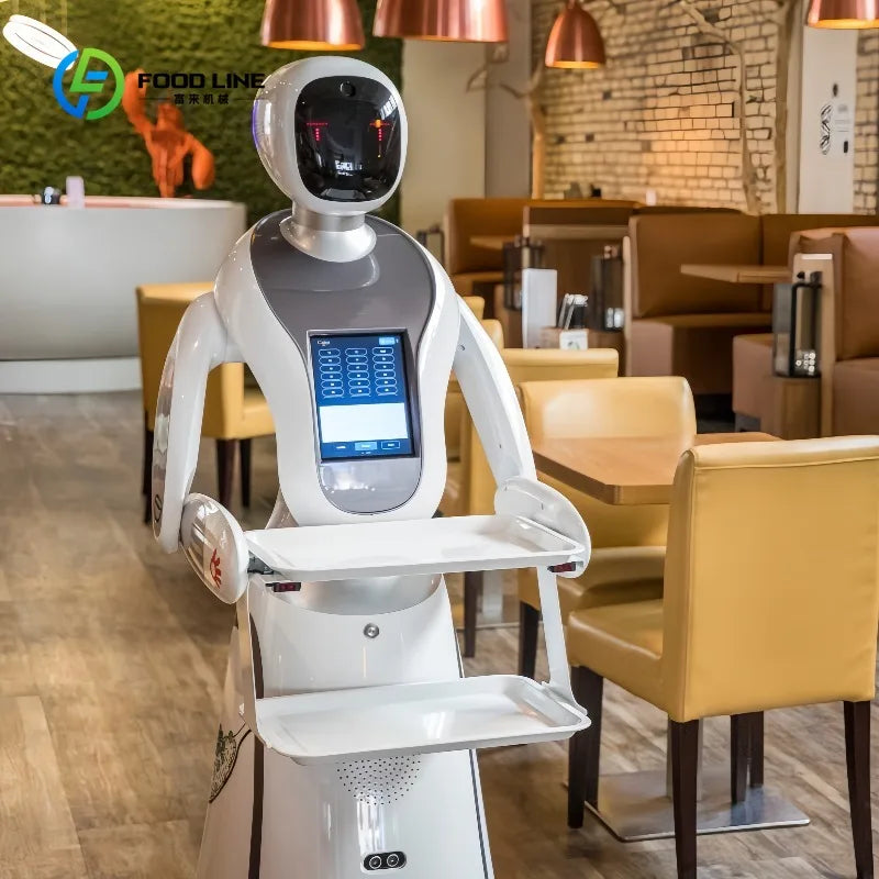 Customized Amy Humanoid AI Robot Waiter for Restaurant / Coffee Shop Automatic Walk and Talk Meal Delivery Robot
