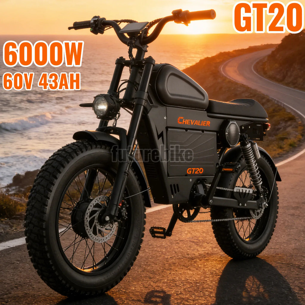 6000W 20inch Fat Tire Electric Motorbike Off Road 60V 43AH E-bike CHEEVALRY GT20