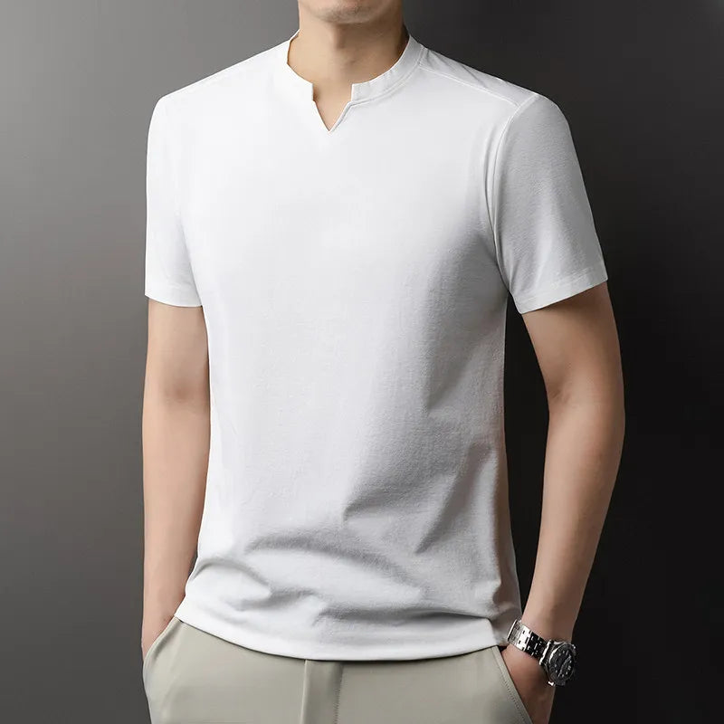 Korean Men's Short Sleeve V-Neck T-Shirt Solid Color Casual Fashion Comfortable Summer Versatile Solid Top
