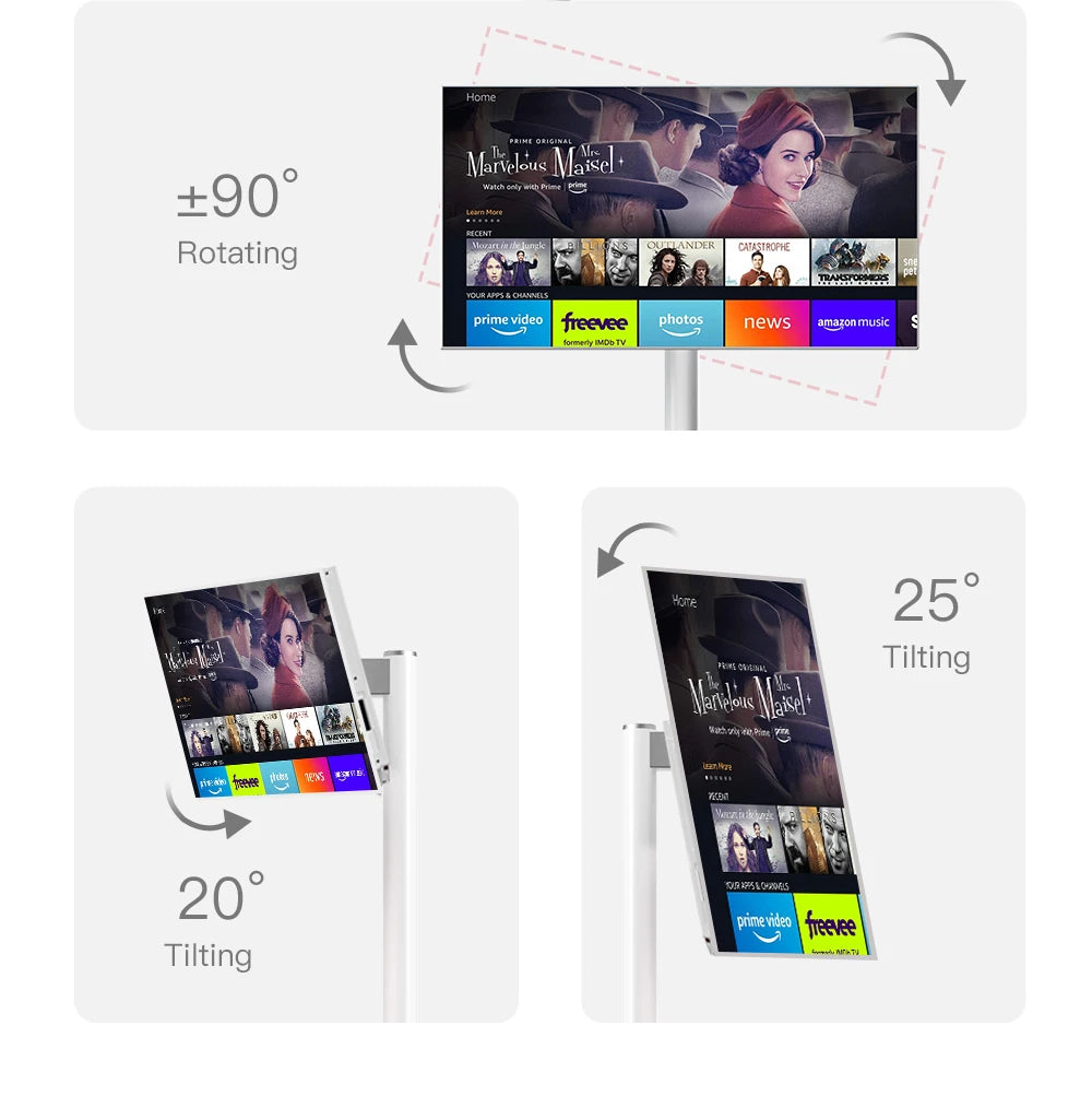 Floor Standing Smart Tv 21.5 Inch 6GB+128GB Touch Screen Display Smart Tv With Build in Battery and Moveable Base Portable TV