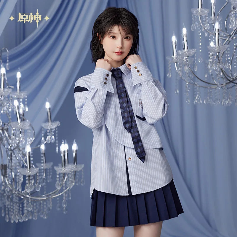 Pre-sale Official Genshin Impact Furina Unisex Striped Casual Shirt Daily Wearing Fashion Long Sleeve Blouse Cosplay Costumes