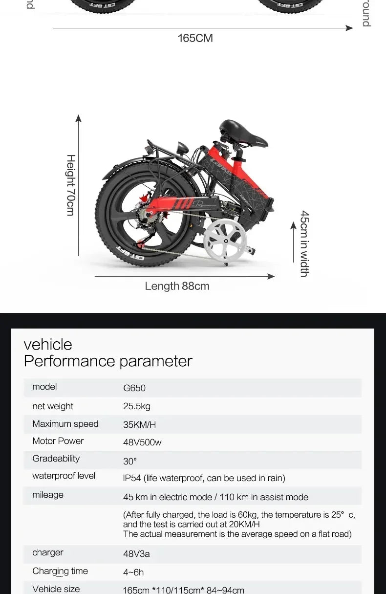 Electric Bicycle LANKELEISI G650motor 500w battery 48v12.8ah mini Folding e-bike urban leisure 20inch shock absorption E-bike