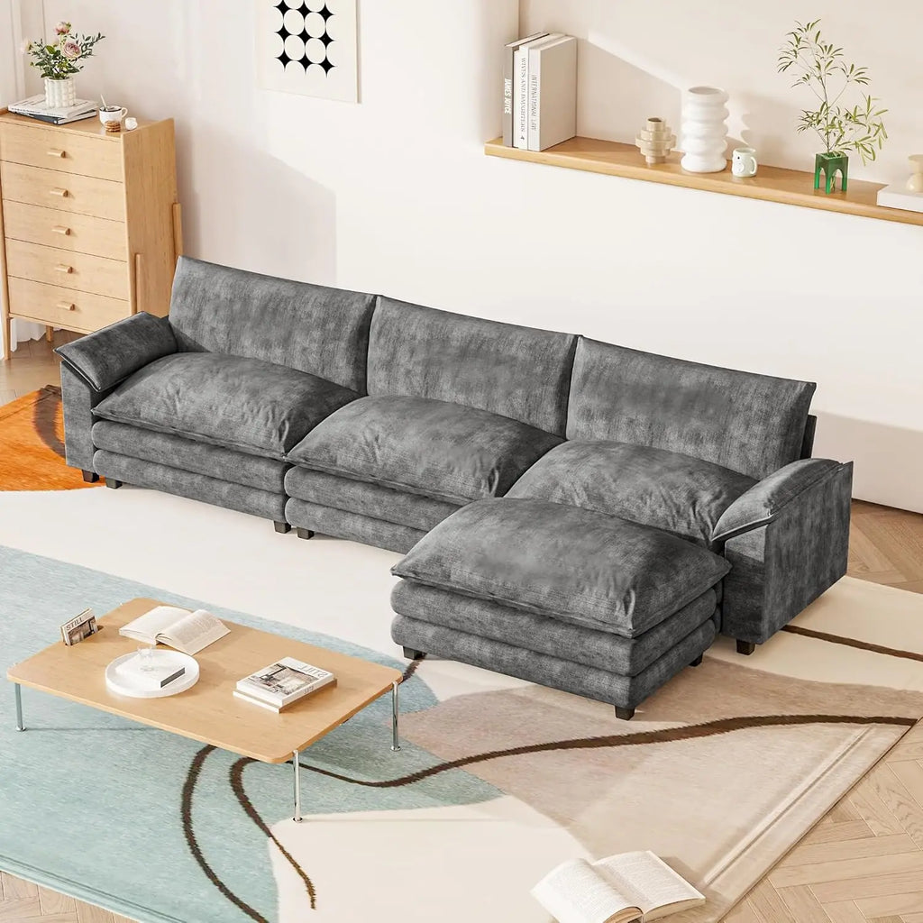 119 Modular Sectional Sofa with Reversible Ottoman Deep Seat Chenille for Living Room, Custom