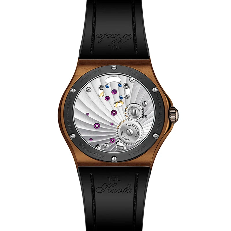 Haofa Manual Tourbillon Movement Watch for man Sapphire Mechanical Bronze Case Carbon Fiber Bezel Mens Watch Day And Night 1915T