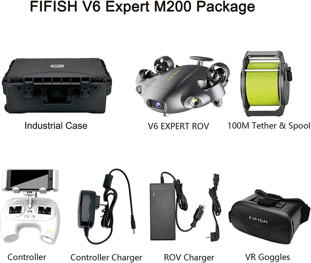 FIFISH V6E M200 Underwater Drone with Industrial Case  AI Vision Lock Portable ROV 6 Hours Underwater Robot with 4K Camera