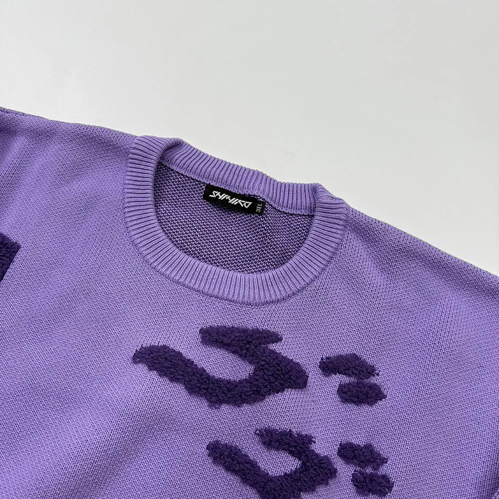 Heavyweight Anime Character Y2K Style Oversized Knitted Sweater Couple Loose Autumn Winter Overhead Knitted Pullover