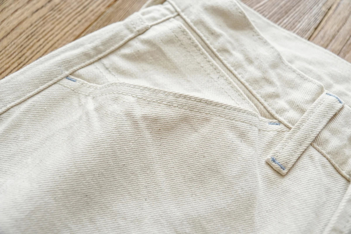 Sauce Zhan Mens Jeans Selvedge Denim White Jeans Regular Fit hight rise  14 Oz One Wash