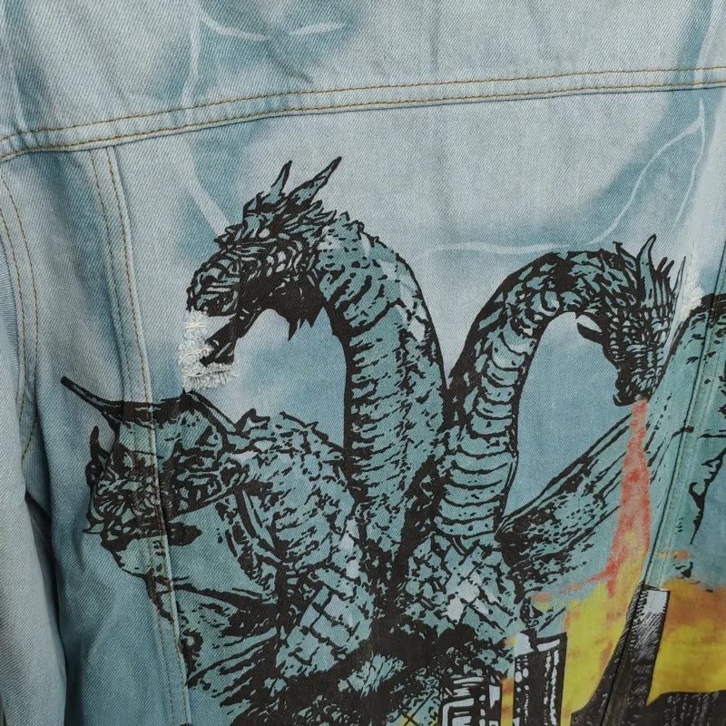 HKSH Spring Autumn New Men Tide Punk Vintage Three-Headed Dragon Denim Jacket High Street Luxury Fashion Versatile Coats HK17707