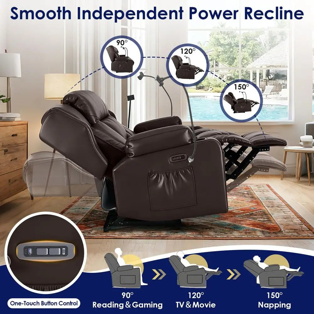 Power Loveseat Recliner Sofa, PU Leather Dual Reclining Couch with Vibration Heating, Blue LED Base Lights, USB Ports, Cup Hold