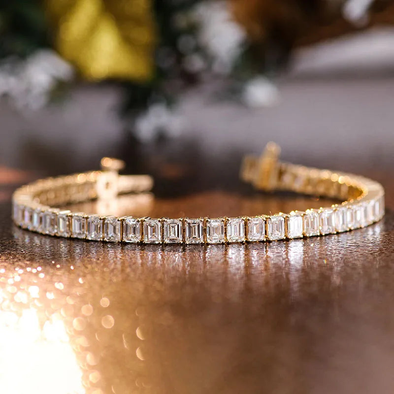 Provence Trendy vintage Tennis Bracelet Women Men 6.5In 14K Yellow Gold Emerald cut DEF/VS Lab Diamonds Luxury Bangles Custom