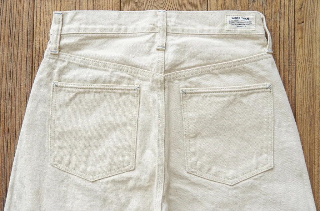 Sauce Zhan Mens Jeans Selvedge Denim White Jeans Regular Fit hight rise  14 Oz One Wash