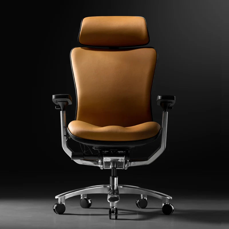 Luxury Modern Office Chair Wheels Orange Leather Computer Ergonomic Desk Chairs Recliner Swivel Sedia Ufficio Furniture