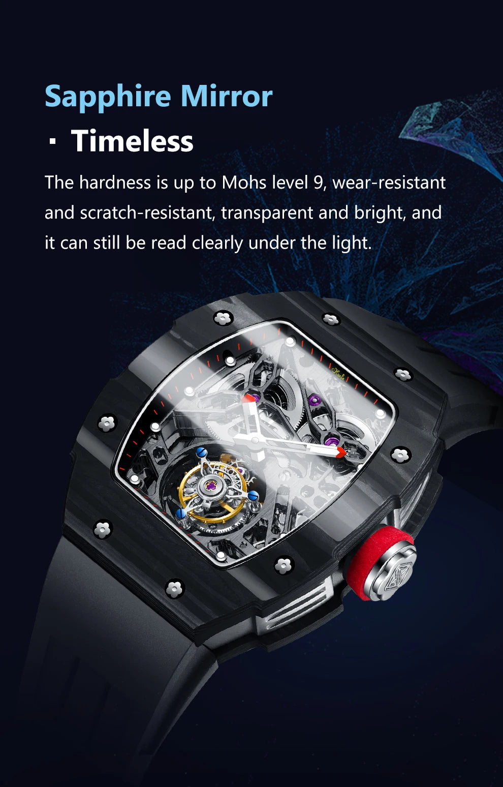 Haofa Automatic Tourbillon Watch Men Carbon Fiber Hollow Movement Luminous Sapphire Crystal Mechanical Man Watches Luxury 1901-1