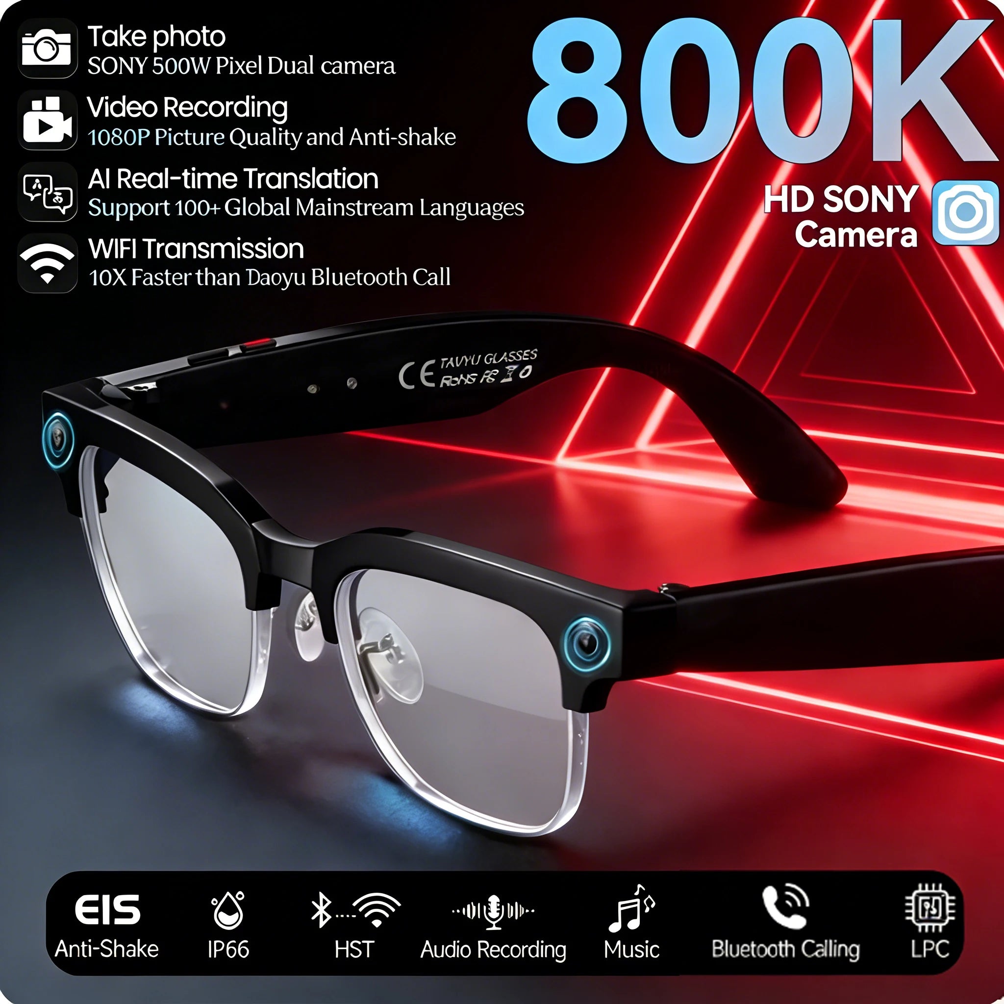 2026 New 8K HD AI Smart Glasses Men Chat GPT 800MP Camera Bluetooth Call AI Translation Voice Assistant Control Sunglasses Wome