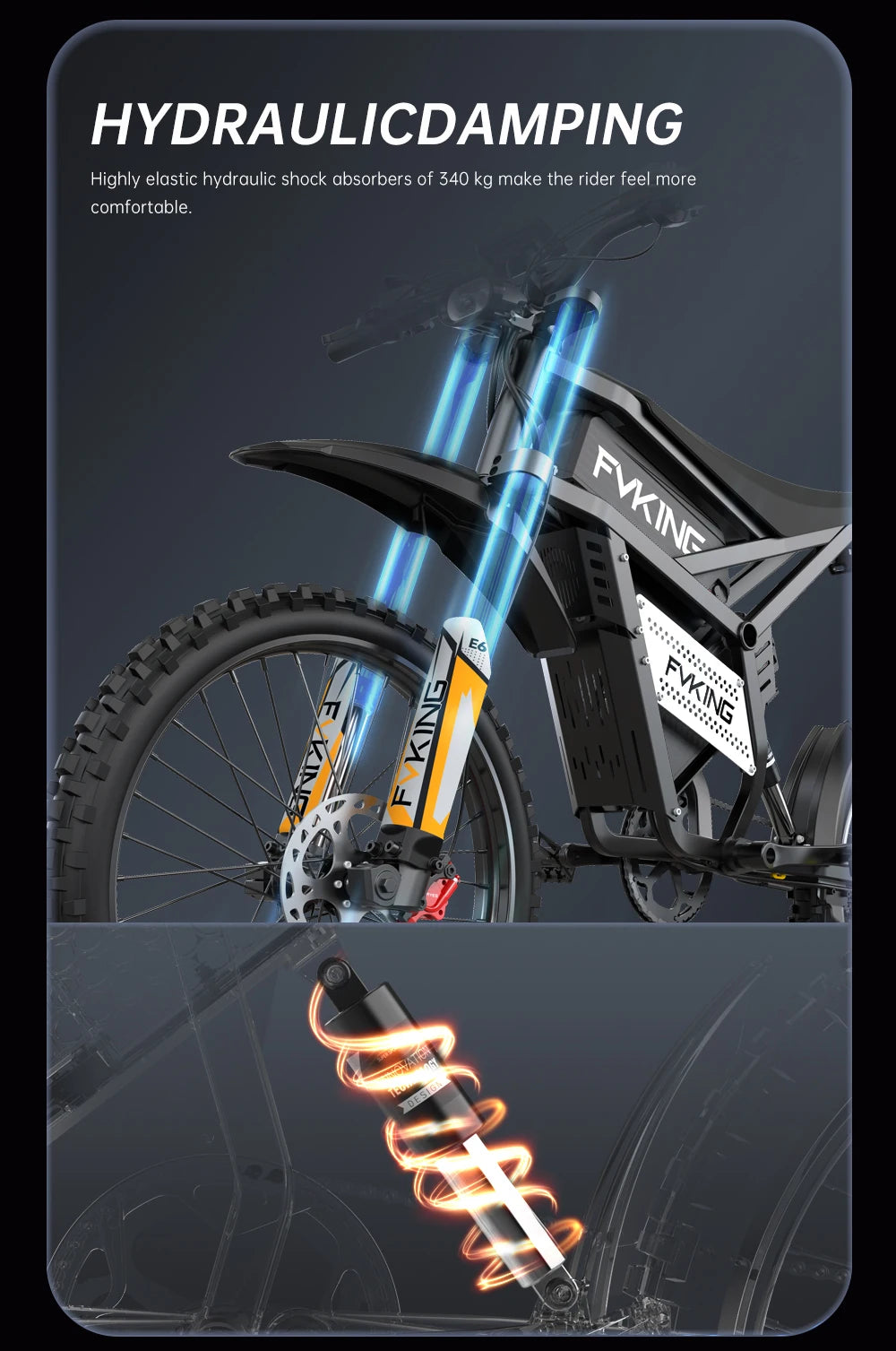 FVKING E6 Electric Bike Adults 2000W Peak Gear Hub Motors Electric Motorcycle 52V33AH Battery Speed 60Kmh Mountain E-bikes GT73