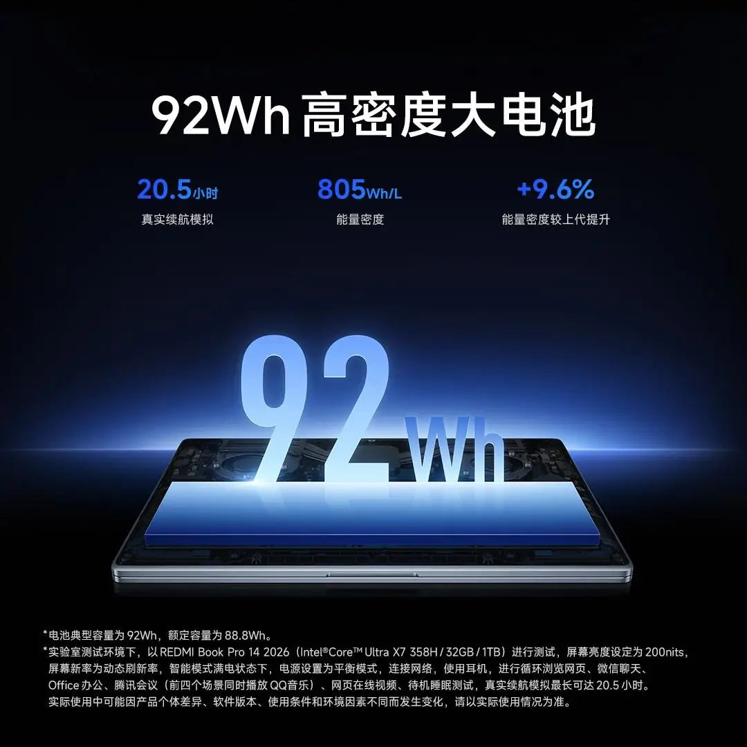 Xiaomi REDMI Book Pro 14 2026 Ultra5-338H/Ultra7-358H 32GB+1TB 14inch 2.8K 120Hz Screen Blue