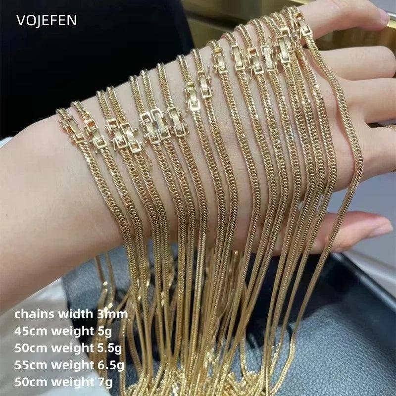VOJEFEN AU750 Gold Cuban Necklace Jewelry Genuine For Women/Men Pure Gold 3MM Chain Neck Jewel 2026 Brand Luxury Quality Choker