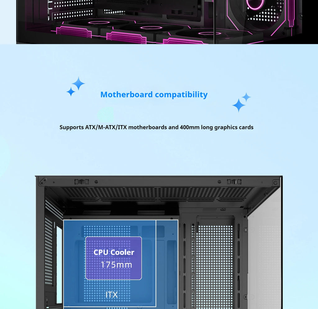 Power train Dreamland PRO ATX motherboard PC gaming 360 water-cooled Sea view room Double-sided glass gaming computer case