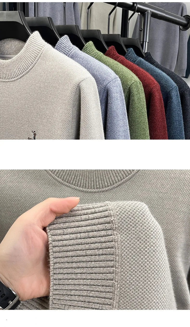 High end brand men's round neck sweater letters cartoon embroidery comfort casual knitted pullover fashion luxurious golf top