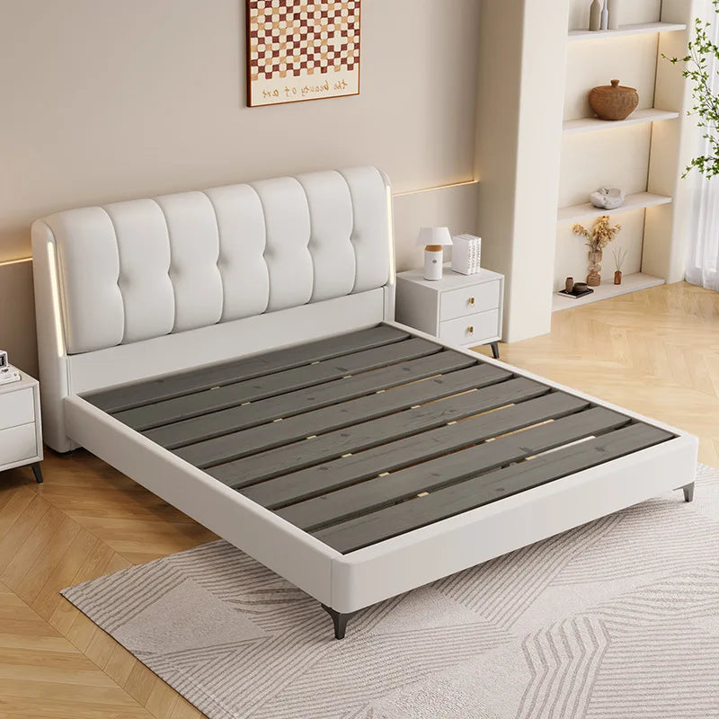 Cream white bed modern minimalist master bedroom bed frame light luxury comfortable bases e armações de cama interior furniture