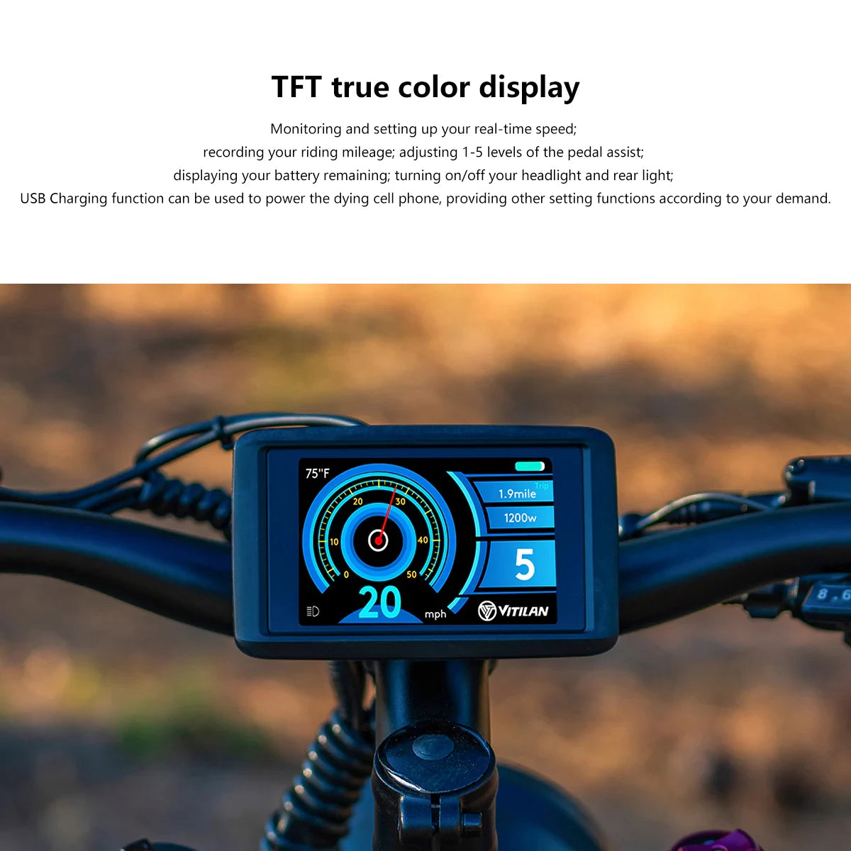 Vitilan T7PRO Full Suspension Mountain E-bike for Adults 1600W Peak Brushless Motor 35mph 52V20Ah E-Bike 90 Nm Electric Bike