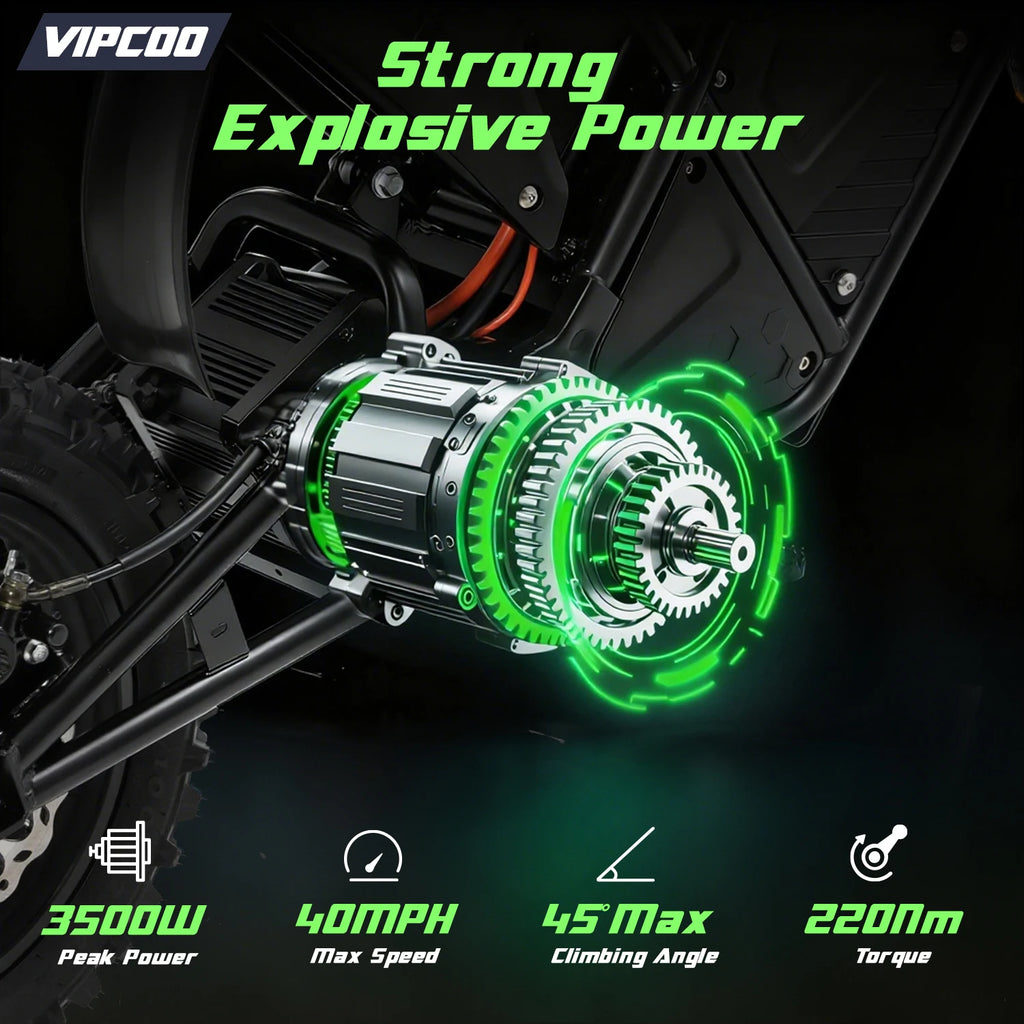 VIPCOO H3 Electric Dirt Bike 3500W 48V23AH Electric Motorcycle Fat Tire Nitrogen Suspension E Dirt Bike for Teens and Adults