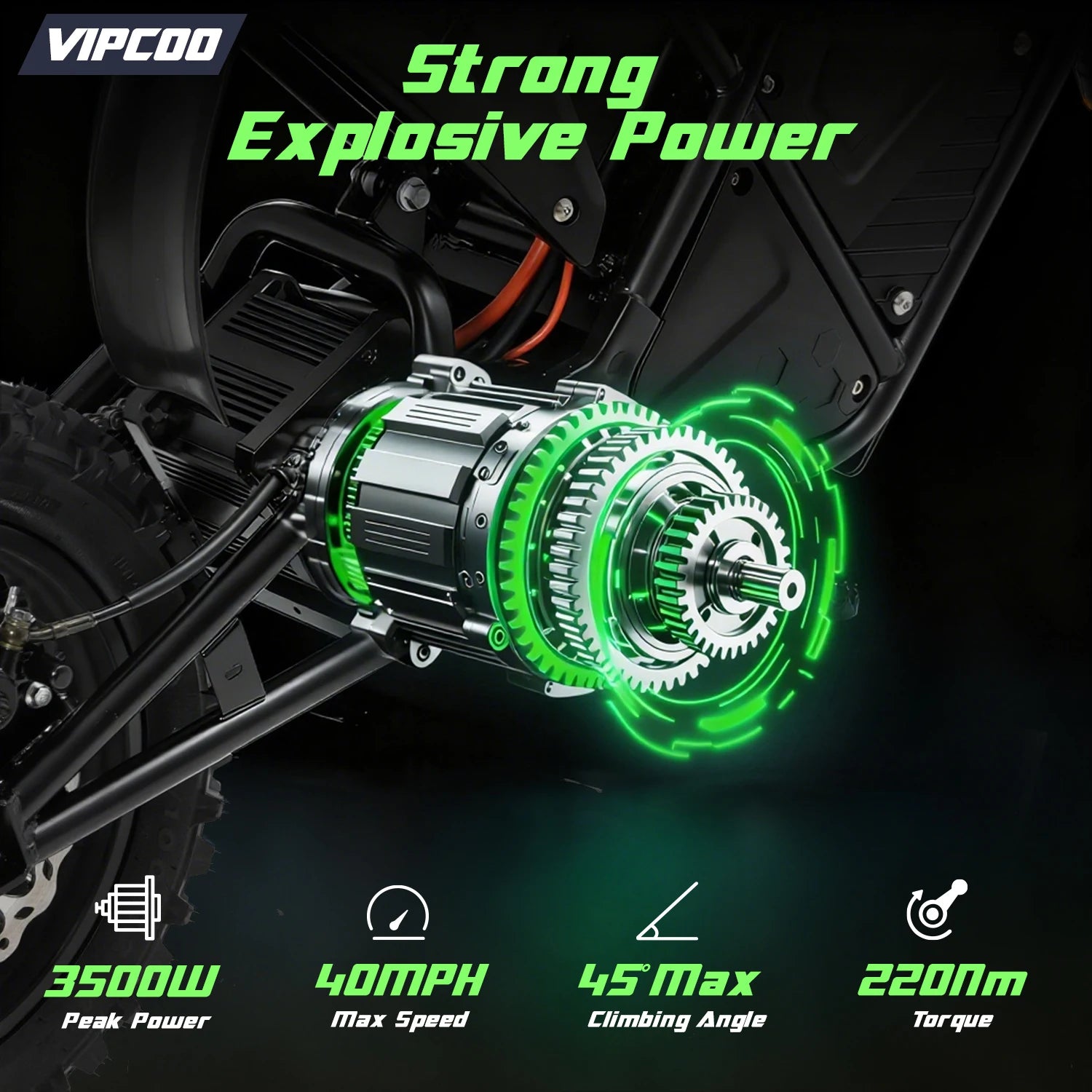 VIPCOO H3 Electric Dirt Bike 3500W 48V23AH Electric Motorcycle Fat Tire Nitrogen Suspension E Dirt Bike for Teens and Adults