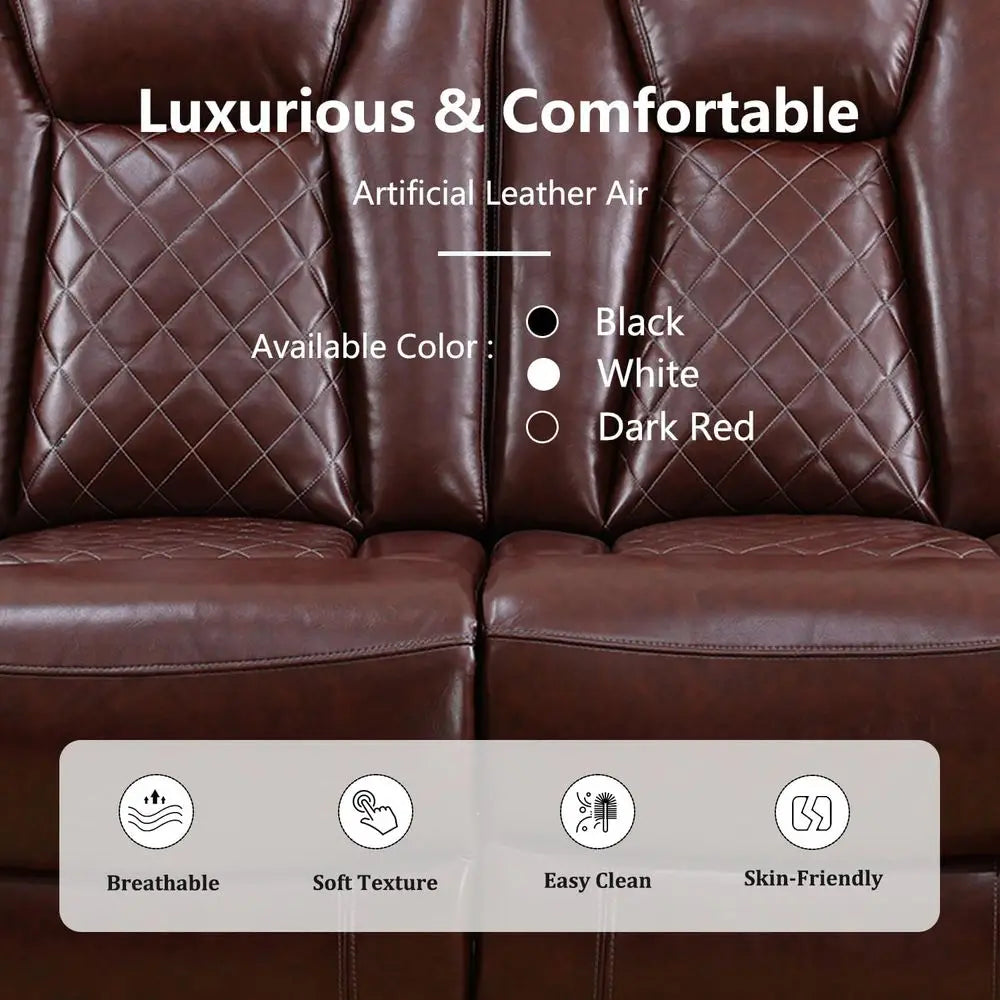 Leather Power Reclining Sectional Sofa with LED, Storage, Cup Holders, and USB Ports