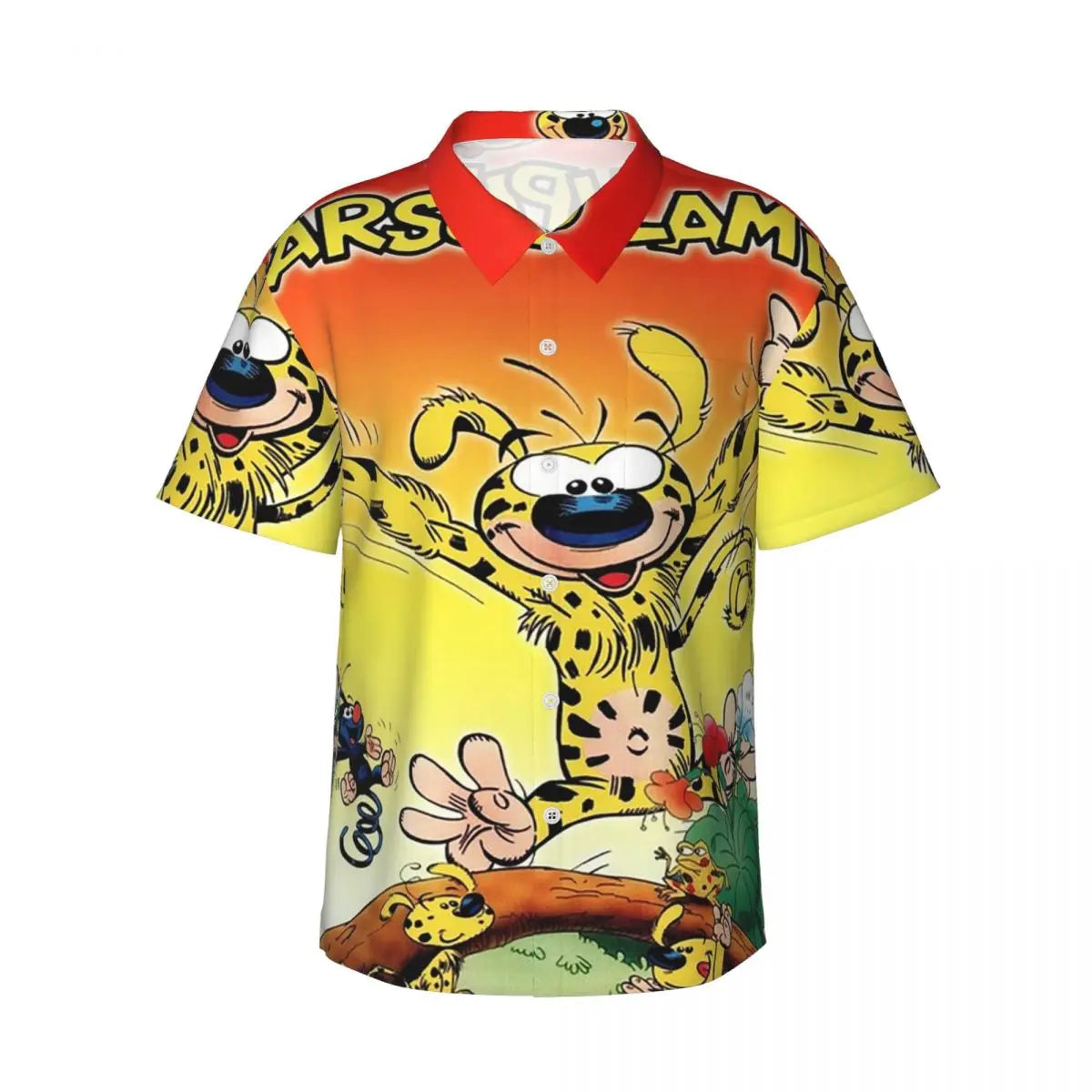 Art - Marsupilami Cartoon Anime Men's Shirts Hawaiian Short Sleeve Shirt Funny Button Tops for Summer Beach