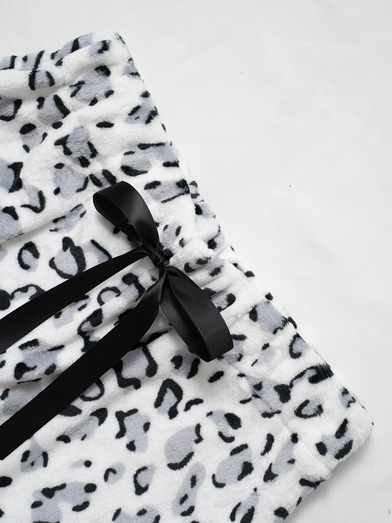 Women Casual Trousers Elastic Waistband Drawstring Tie Pajama Bottoms Leopard Print Wide Leg Lounge Pants