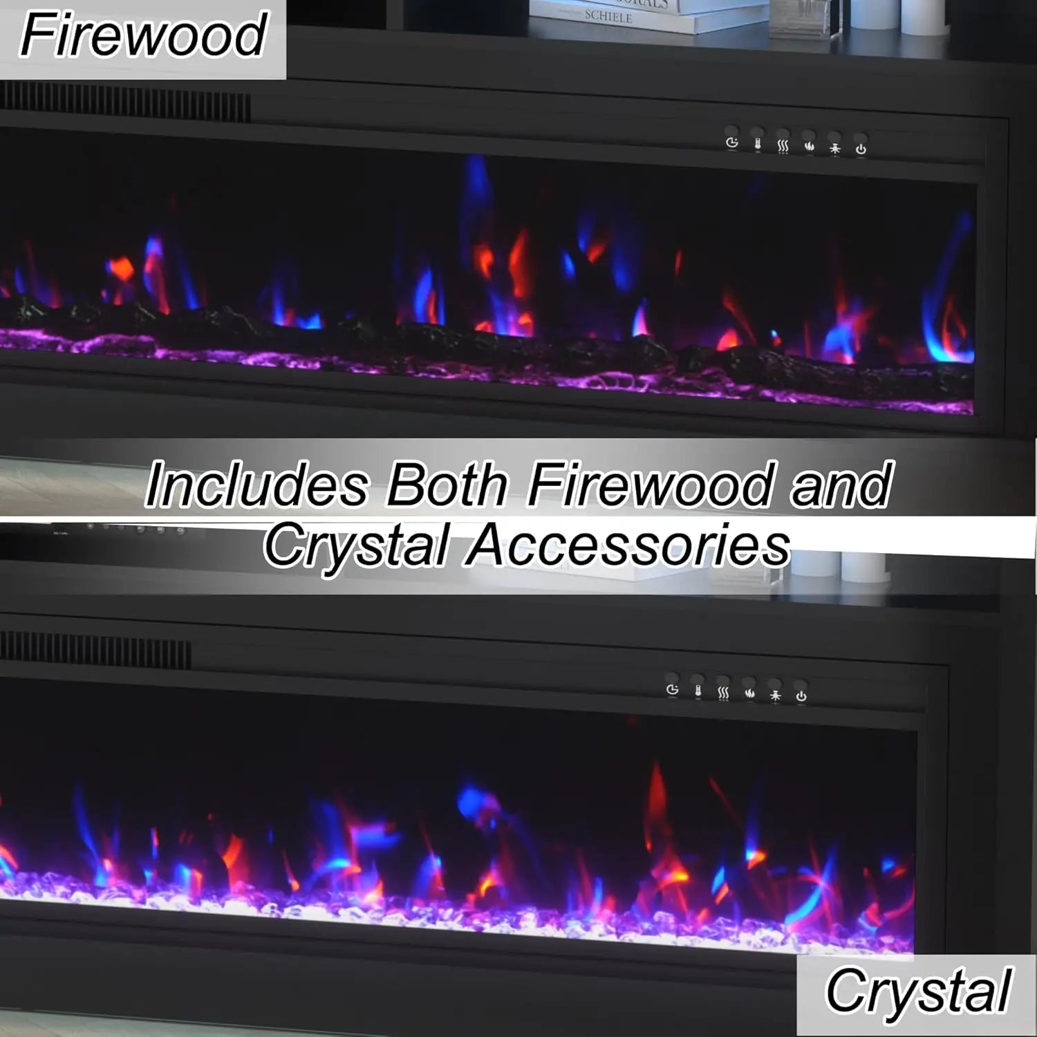 58" Fireplace TV Stand for TVs Up to 65" with 52" Electric Fireplace, TV Console for The Living Room, LED Light, Custom