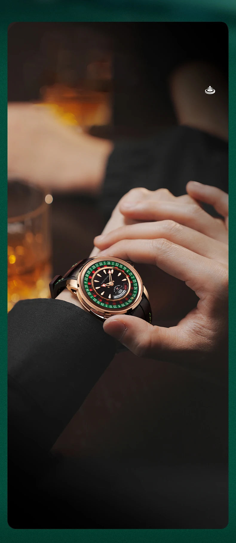 Lucky Harvey Player Series Mechanical Watches for Men European Roulette Game Dial Automatic Movement Funny Design Party Watch