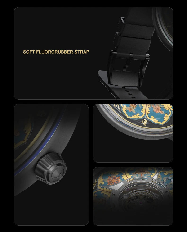 CRONUSART Men Tourbillon Watch 43mm Titanium Case Mechanical Wristwatch Luminous Tangka Enamel Dial Sapphire Mirror Skeleton
