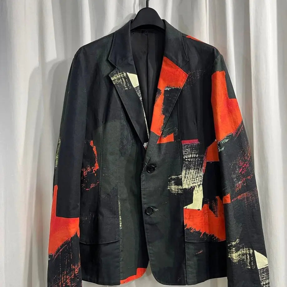 TOP-YAMAMOTO ® Trendy Printed Suit Men's Single-Button Collar Casual Jacket Unique Design Style