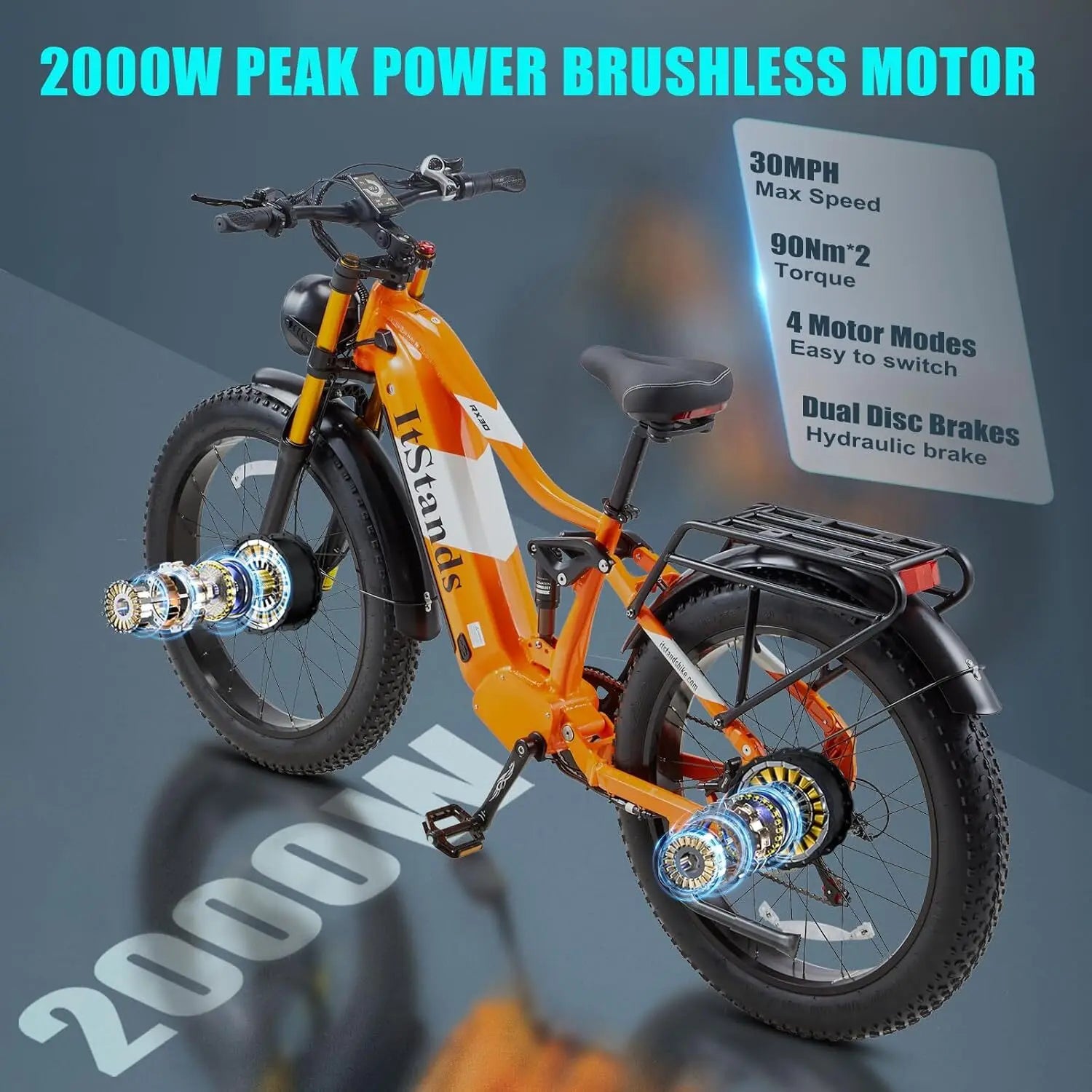 26" Electric Bike 2000W E-Bike For Adults Dual-Motor Bicycle  30mph Fat Tyre