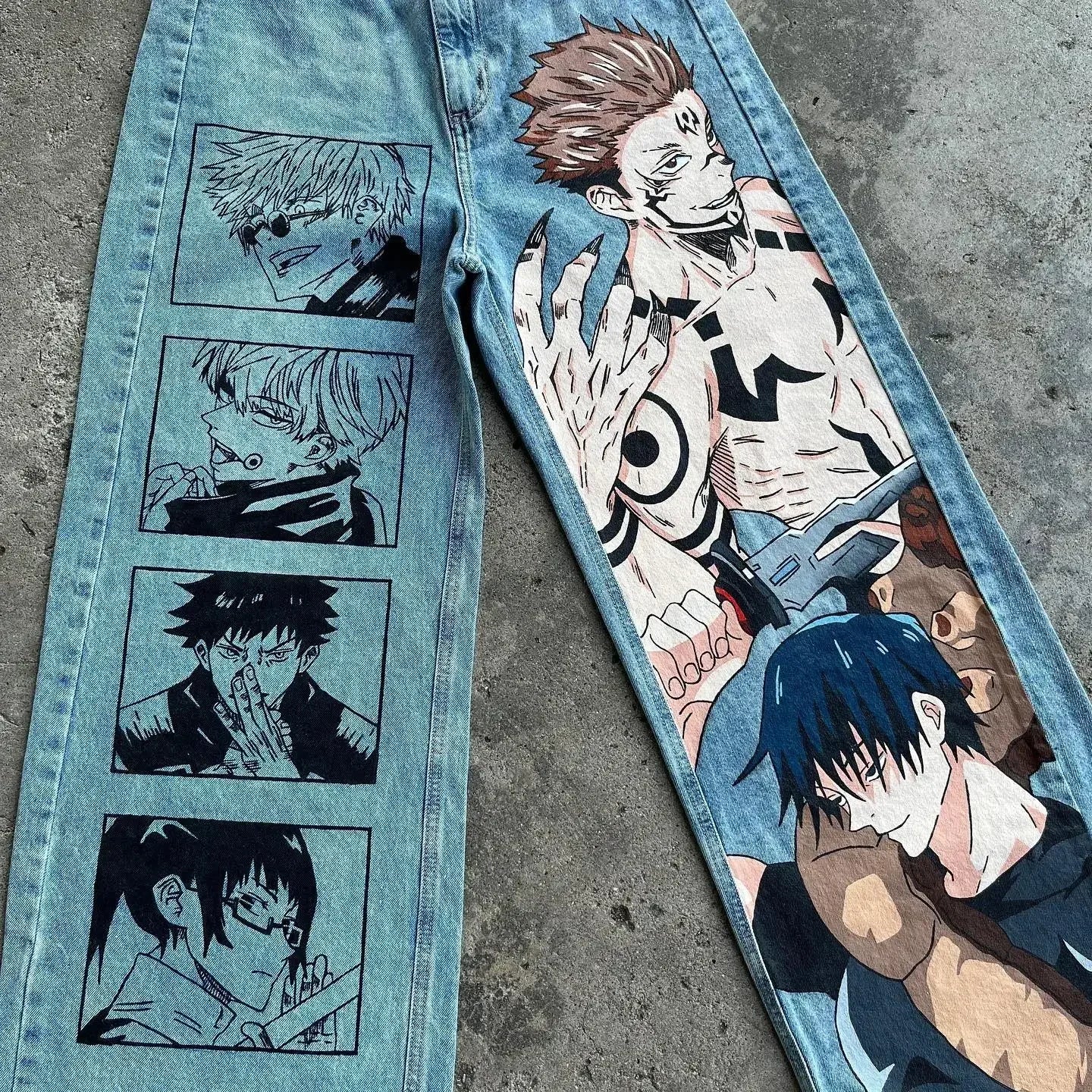 Harajuku high street y2k baggy jeans vintage wide leg denim pants popular anime jeans streetwear couples trouser men clothing