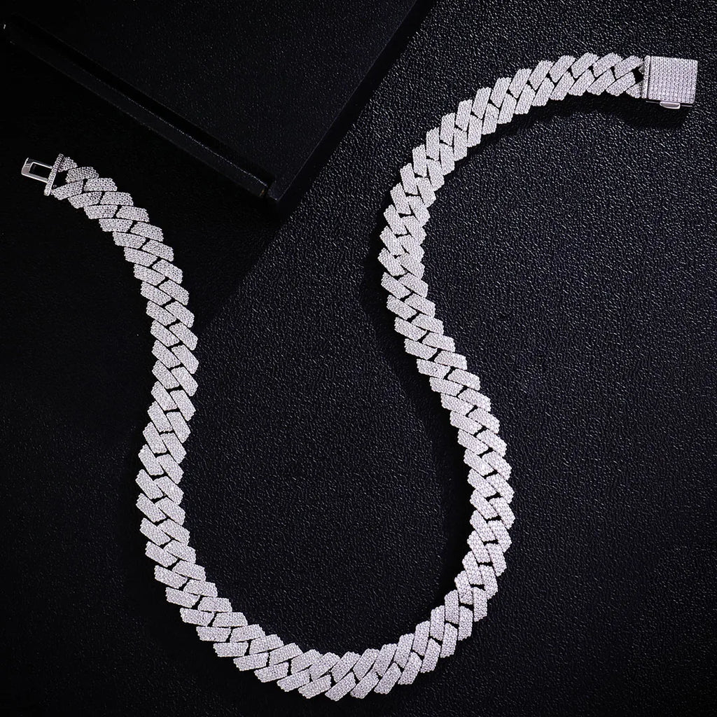 Provence Cuban Chain for Men Moissanite Luxury Link Chain S925 Silver Cuban Necklace for Women 15mm Hip Hop Miami Chokers